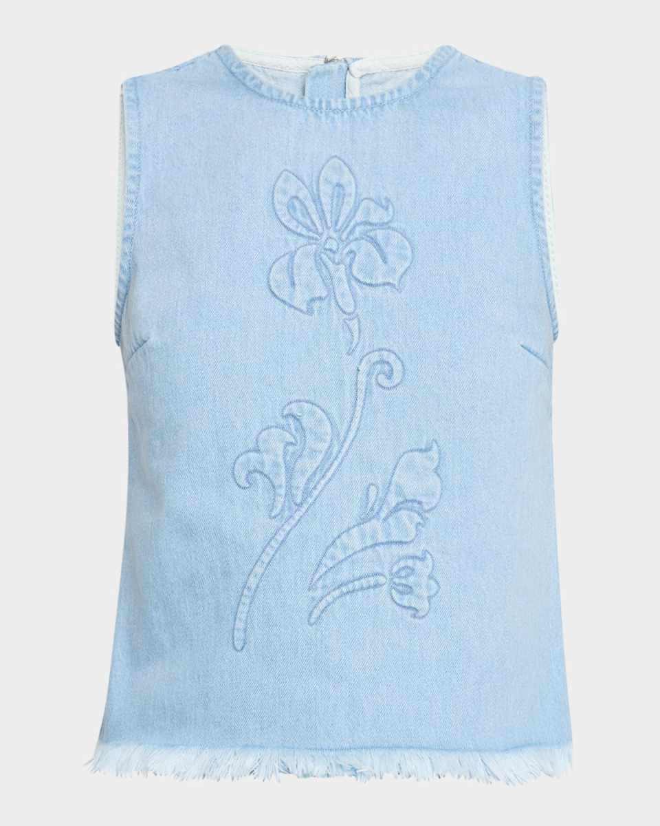 Floral-Embroidered Denim Top